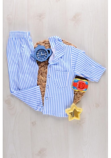 Lemoon Çizgili Düğmeli Çocuk Pijama Takımı C83294 001