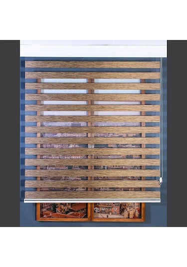 Kidmex Ithal Bambu Kahverengi Bambu Stor Zebra Perde Etek Dilimsiz