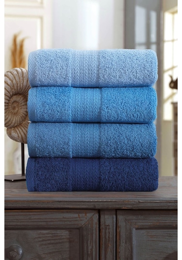 4 Lü El Yüz Havlu Seti %100 Pamuklu 50x85 Cm Rainbow Mavi