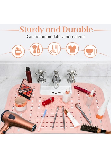 Qingmipy Silikon Yıkama Matı İle Çift Fonksiyonlu Katlanabilir Lavabo Kapağı - Makyaj Fırçaları Temizliği Ve Mekanizasyonu İçin 55.5x42.5cm Beyaz