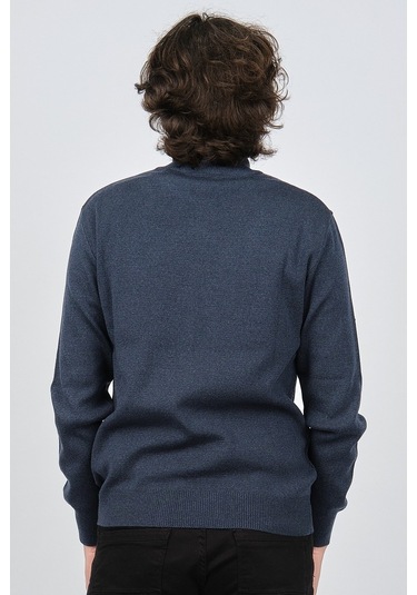 Ateş Triko Erkek Yarım Balıkçı Yaka Desenli Kazak 6091804 Indigo Indigo İndigo