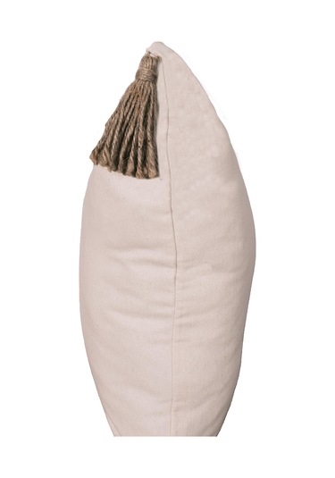 3'lü Hasır Püsküllü Naturel Keten Karışımlı Kırlent Kılıfı Krem-2638 Açık Krem