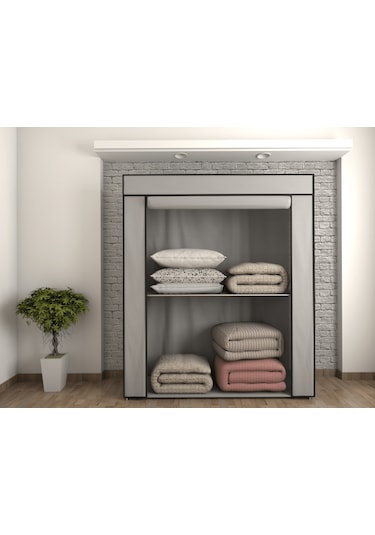 Çelik Borulu Gri Yorgan Hurcu Bez Dolap Yüklük Gardırop Gri