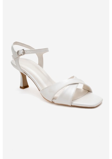 Melin Sedef Cilt Çapraz Bantlı Kadın Topuklu Ayakkabı Sedef
