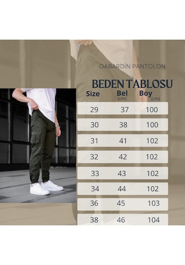 Kargo Cepli Gabardin Kumaş Bej Renk Erkek Pantolon-1798 Bej