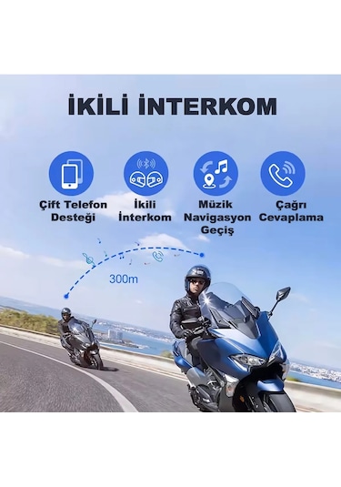 Y20 Max Motosiklet Bluetooth 5.3 Kask Intercom 2 Kişi 300 Metre E