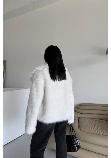 Neşeli Butik Kadın İçi Astarlı İthal Kürk Kaban Nbg111 Ekru