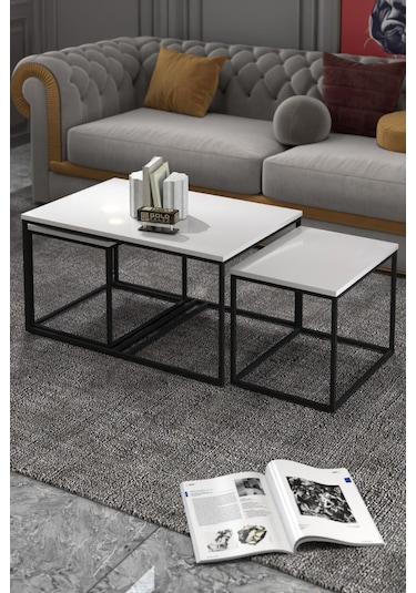 Orta Sehpa Ve Zigon Yan Sehpa Flora Set Beyaz Beyaz