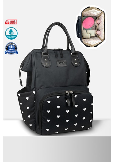 Paris X Pro Kadın Ve Anne Bebek Bakım Sırt Çantası Kalplı Siyah