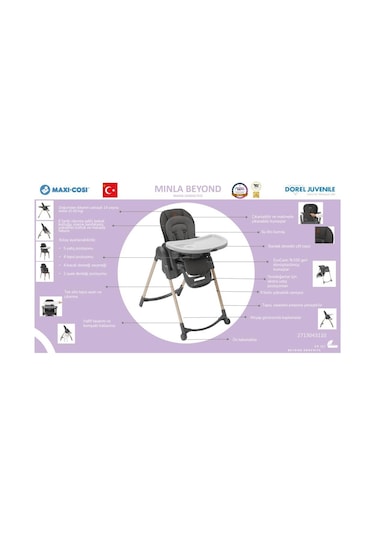 Maxi-Cosi Minla 6'sı Bir Arada  Ahşap Görünümlü Mama Sandalyesi Beyond Grey Eco
