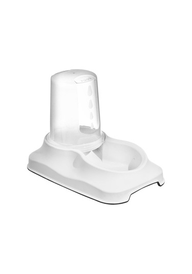 Pribor Kedi Ve Köpekler İçin Mama Kabı / Su Kabı Hazneli Kaydırmaz Taban 1,5 Lt Beyaz