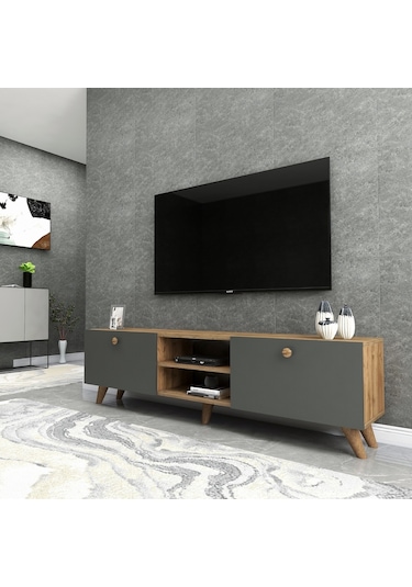 Dekorosso Veco Tv Ünitesi Ayaklı Ceviz-Antrasit