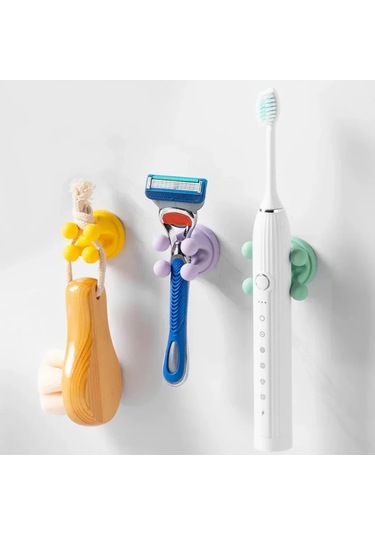 Silikon Diş Fırçası Tutucu Su Geçirmez Yapışkanlı Duvara Monte Asılı Havlu Purple 3pcs Mor