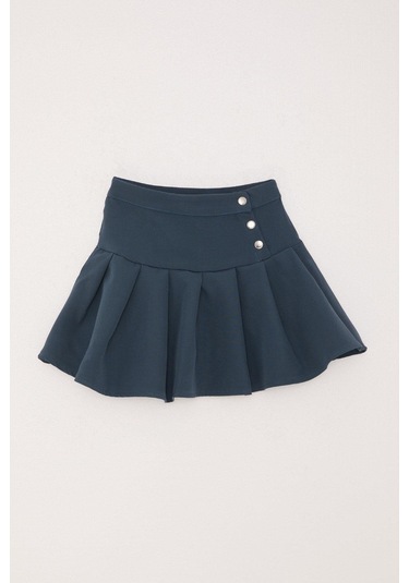 Breeze Kız Çocuk Pileli Etek Çıtçıtlı 7-12 Yaş, İndigo İndigo