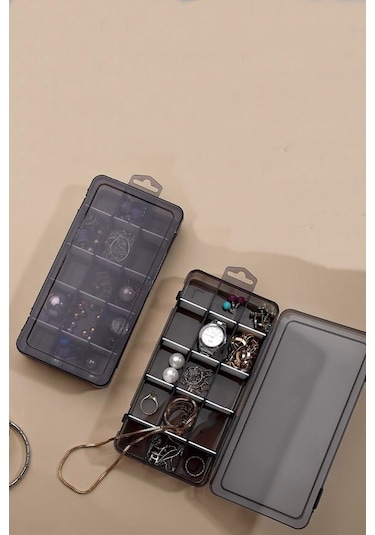 Bayev 2'li Füme Ayarlanabilir Bölmeli Düzenleyici Takı Kolye Boncuk Ilaç Küpe Yüzük Kutusu Organizer