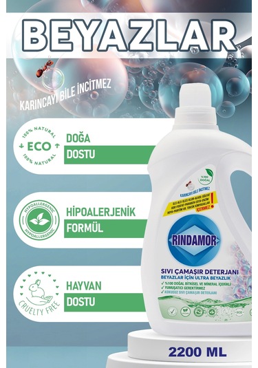 % 100 Doğal Bitkisel Sıvı Çamaşır Deterjanı - Beyazlar İçin Ultra Beyazlık - Kokusuz 2200 ML