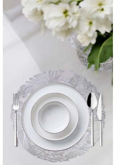 Digithome Acar 6 Lı Amerikan Servisi Supla Yuvarlak Gümüş 38 Cm Acr-283 C320.033 Gümüş