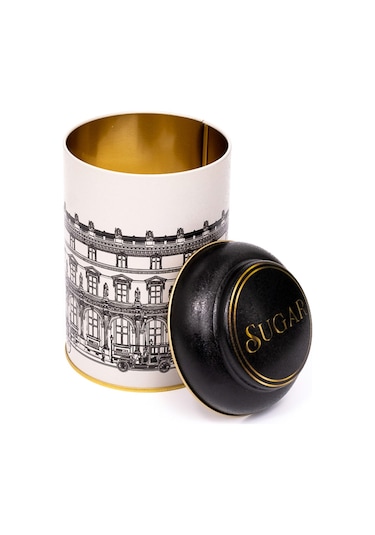 City Sugar Desenli Yuvarlak Metal Kutu, 10.5 X 15 Cm, 1.1 Lt
