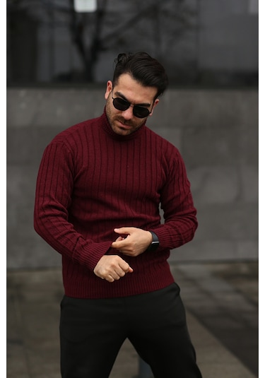 Martino Butik Unisex Balıkçı Yaka Triko Bordo Kazak Bordo