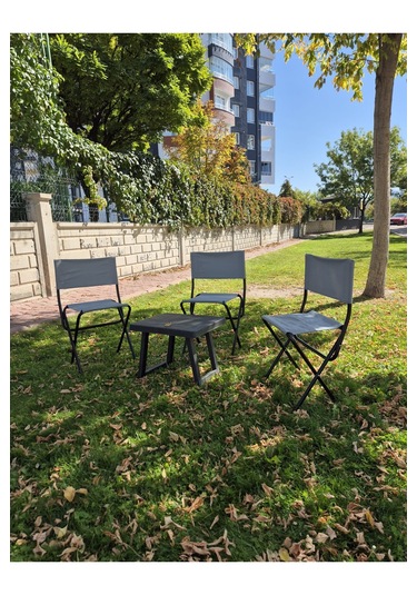 3'lü Katlanabilir Bahçe Piknik Balıkçı Kamp Seti Gri