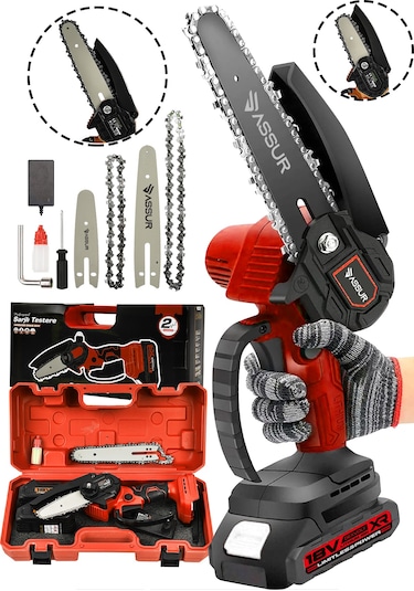 Assur Asr746 18v Çift Akülü Dal Budama Testere Kırmızı