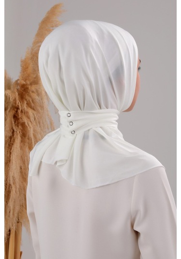 Kadın Tesettür Pratik Çıtçıtlı Sandy Fular Hazır Deniz Havuz Uyumlu Bone Ekru Ekru