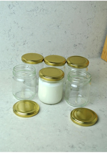 6 Adet 210 Ml Cam Kavanoz Mama Bebek Yoğurt Saklama Kabı Gold Kapaklı 210 Cc Şeffaf-gold