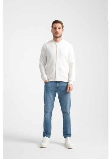 Shooter Sportswear Erkek Sweatshirt Düğmeli Ekru Standart Kalıp Ekru