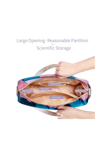 Neevoyu Insular Bebek Bezi Çantası 6067 - Taşınabilir Çift Taraflı Askılı Çanta, Dayanıklı 210d Poliester, Çoklu Cep, Siyah Petal Desenli Siyah