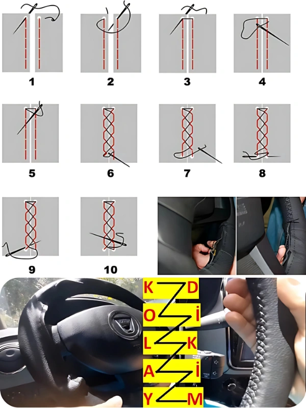 Audi A8 Yerli Üretim Suni Deri Direksiyon Kılıfı, Beyaz Şeritli Spor Dikiş Çok Renkli