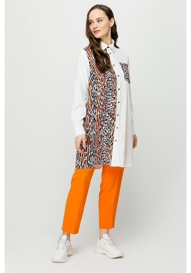 Esswaap Leopar Baskı Detaylı Şık Tunik Oranj-oranj Oranj