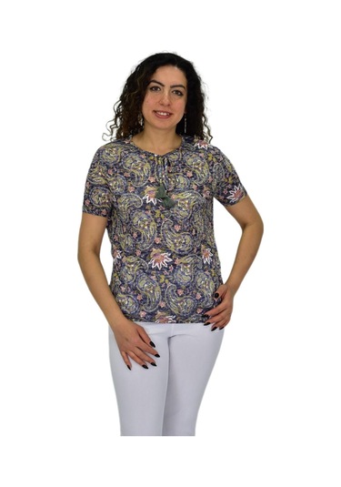 Kadın Kısa Kol Baskılı Bluz Bgl-st04689 Füme