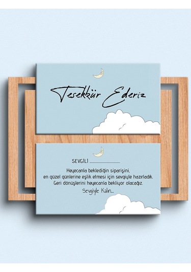 Çift Yön Teşekkür Kartı Thank You Cart Ay Bulut Tebrik Kartı100ad