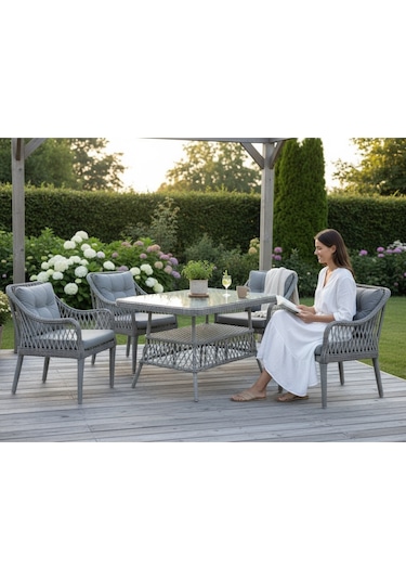 Tu Tienda Medya 4 Sandalyeli Bahçe Balkon Mutfak Masa Takımı,gri Gri 808080