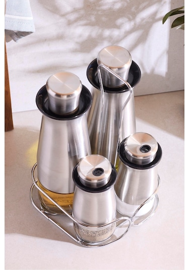 Inox 4'lü Standlı Yağlık-sirkelik Takımı Seffaf Şeffaf