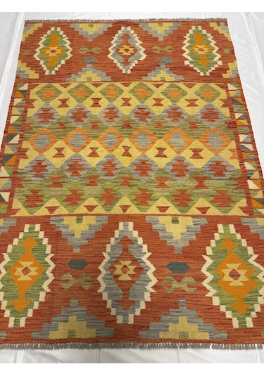 El Dokuma Afgan Kilim 100% Yün Kök Boya Elsanat Eserı Evinize Renk Katacak Çok Renkli