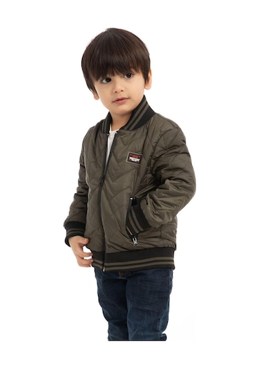 Erkek Çocuk Kolej Yaka Astarlı Su Ve Rüzgar Geçirmez Fermuarlı Mont Ceket Haki