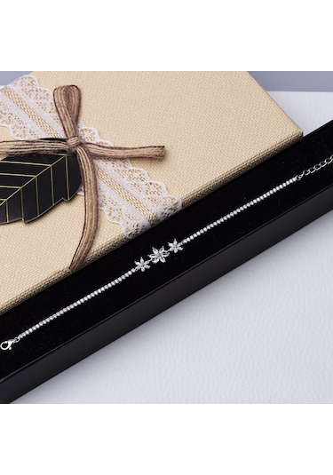 3'lü Çiçek Model Zirkon Taşlı 925 Ayar Gümüş Kadın Bileklik Gümüş