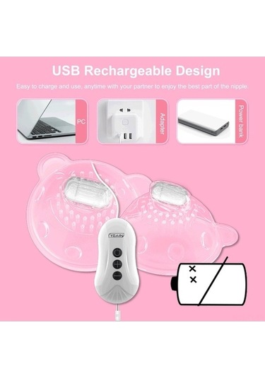 Tysm Kablosuz Şarjlı Meme Ucu Stimülatörü - 10 Modlu 360 Döner Masaj, Şeffaf Ve Pembe Renkler Çok Renkli