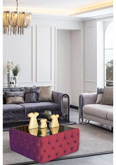 Most Hallow Cam Orta Sehpa 14 Bordo Kadife Kumaş %100 Mdf Eviniz