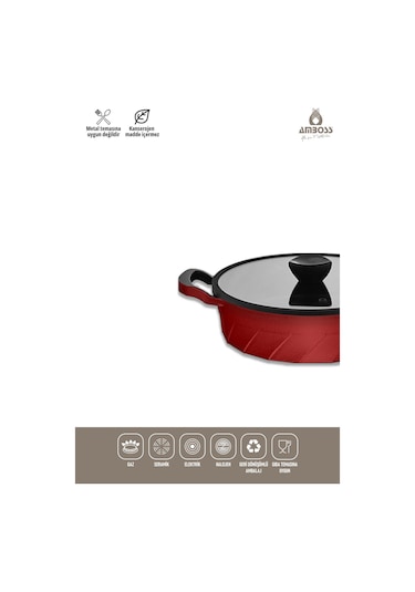 Vento 7 Parça Döküm Titanyum Kaplama Tencere Tava Seti Kırmızı Kırmızı