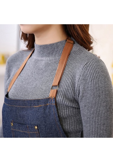 Mufunye Kahveye Ve Temizliğe Uygun Unisex Nordik Stil Tam Pamuk Dayanıklı Mavi Cerrahi Apron Kalebukluk Kanca Diğer