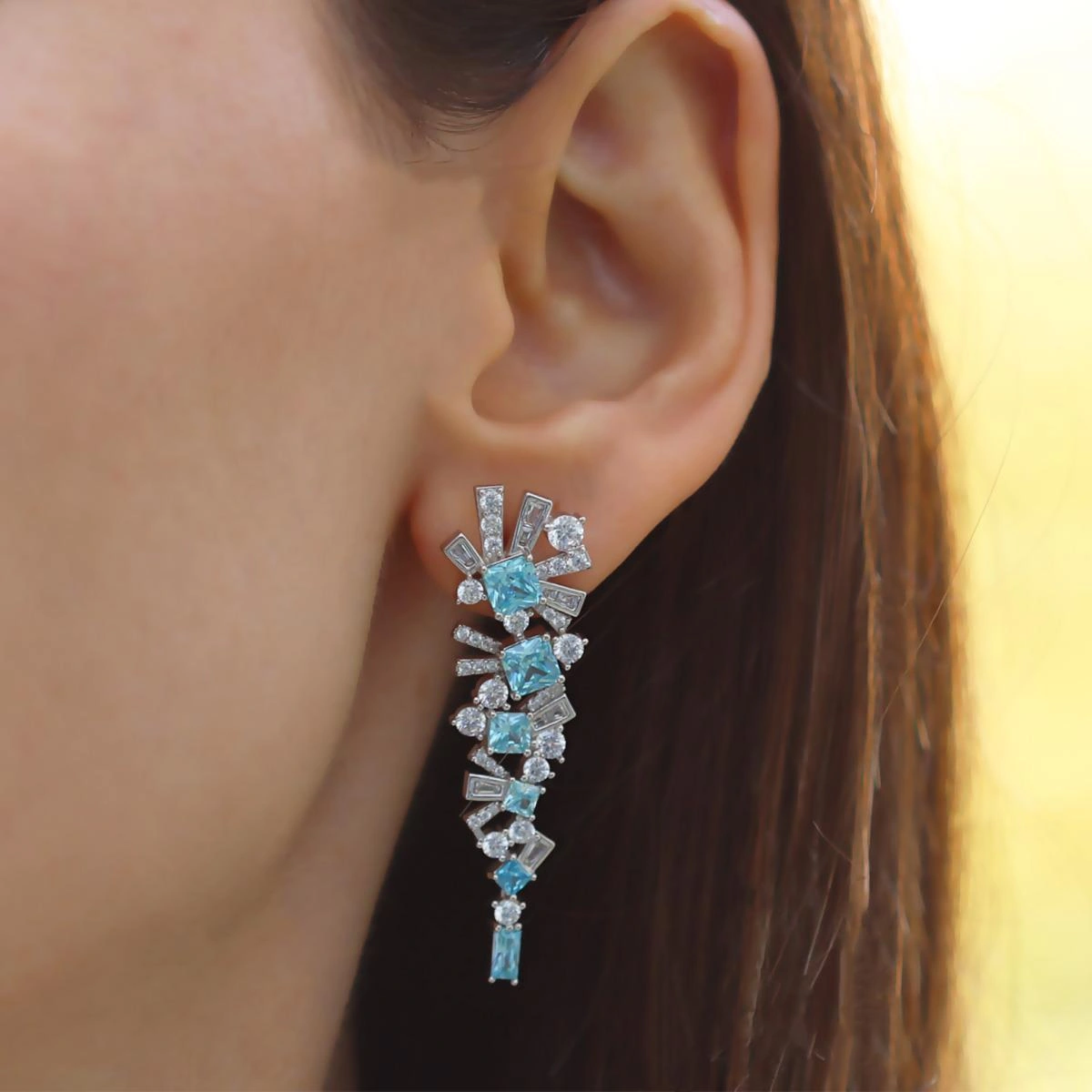 Aquamarine Taşlı Gümüş Küpe Gümüş