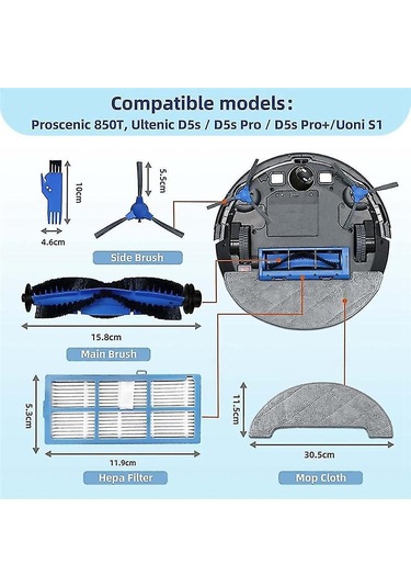 Proscenic 850t Ana Silindir Yan Fırça Hepa Filtre Paspas Bezi Bez