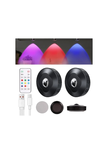 Xuweiwei 6 Adet Disk Işıklar Led Işıklar Dolap Altı Işıkları Şarj Edilebilir 1000mah Pil Rgb Işıklar Usb Şarj Ahşap