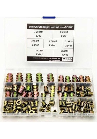 Tongxida 100 Parça Paslanmaz Çelik Ahşap Vidalı Soket Seti - 6 Farklı Boyut