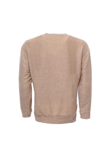 Wessi Yatay İnce Çizgili Bej Erkek Sweatshirt Bej