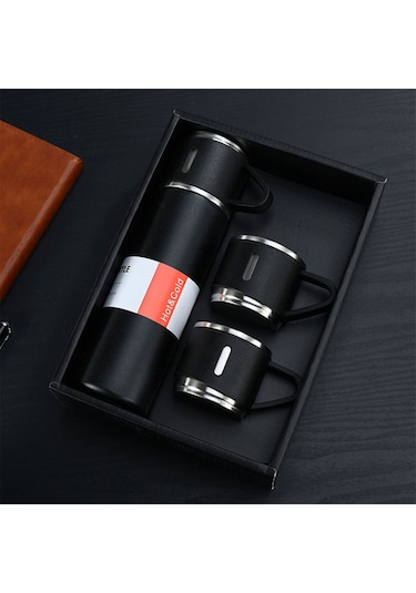 3 Bardak 500 ml Sıcak Soğuk Tutan Termos Siyah - AL3678 Siyah