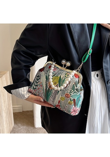 Zarif Çiçek Desenli Çapraz Çanta