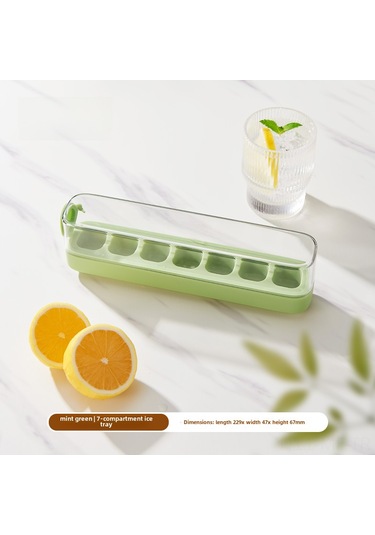 Mufunye Yeşil 7 Bölmeli Gıda Seviyesi Silikon Buz Kalıbı, Basma Kolu İle Kolay Çıkarım, Kapaklı Ev Kullanıma Depolama Kutusu Diğer